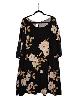 Bobbie Brooks Plus Size Black and Tan Floral Shift Dress 3X
